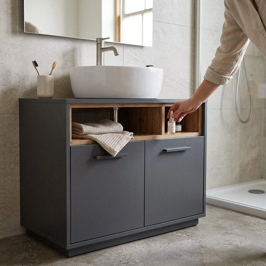 Mueble bajo lavabo MILANO 2 puertas - Grafit / Grafit Abs. roble salvaje ♻️
