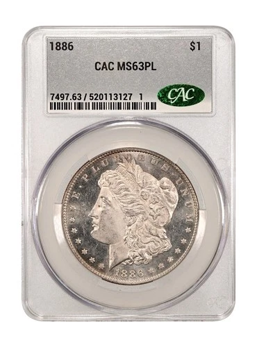 Certified 1886 Morgan Silver Dollar CACG MS63PL $1