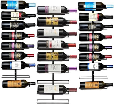 Wall Mount Wine Rack 3-Pack   Holds 9 Bottles Each   Black Metal Wine Bottle Hol