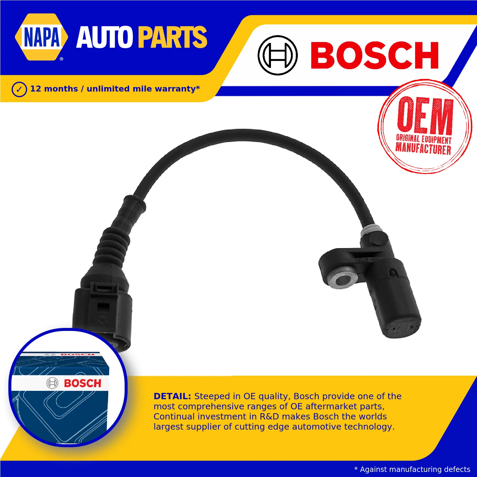ABS Sensor Rear 0986594008 Bosch Wheel Speed 1J0927807D WS008 Quality Guaranteed