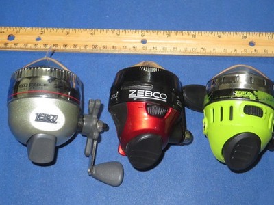 Lot of 3 Zebco 202 Reels Red, Silver Green