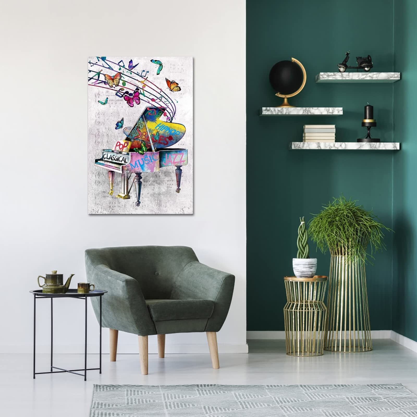 sechars Vintage Music Wall Art Retro Piano Painting Art Print on Canvas