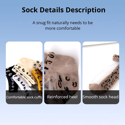 5 Pairs Thin Transparent Leopard Pattern Print Socks Women Fashion Footwear HOT - Picture 7 of 8