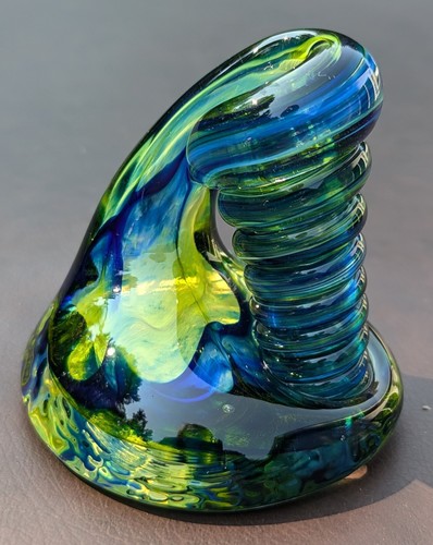 Mundgeblasen Kunst Glas Stifthalter Briefbeschwerer blau grün Wirbel Twist schön MC - Bild 23 von 24