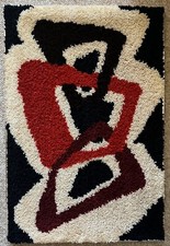 Vintage 1970s Boomerang Shapes Abstract Rug Textile Wall Hanging Modern Art MCM