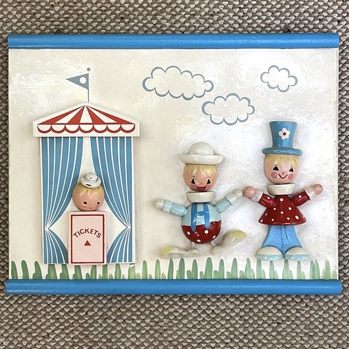 Vintage IRMI Wooden Circus Wall Plaque :: Hand-Painted Nursery Decor :: Blue - Picture 13 of 13