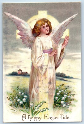 Easter Postcard Holy Cross Angel Flowers Clapsaddle Embossed c1910's Antique