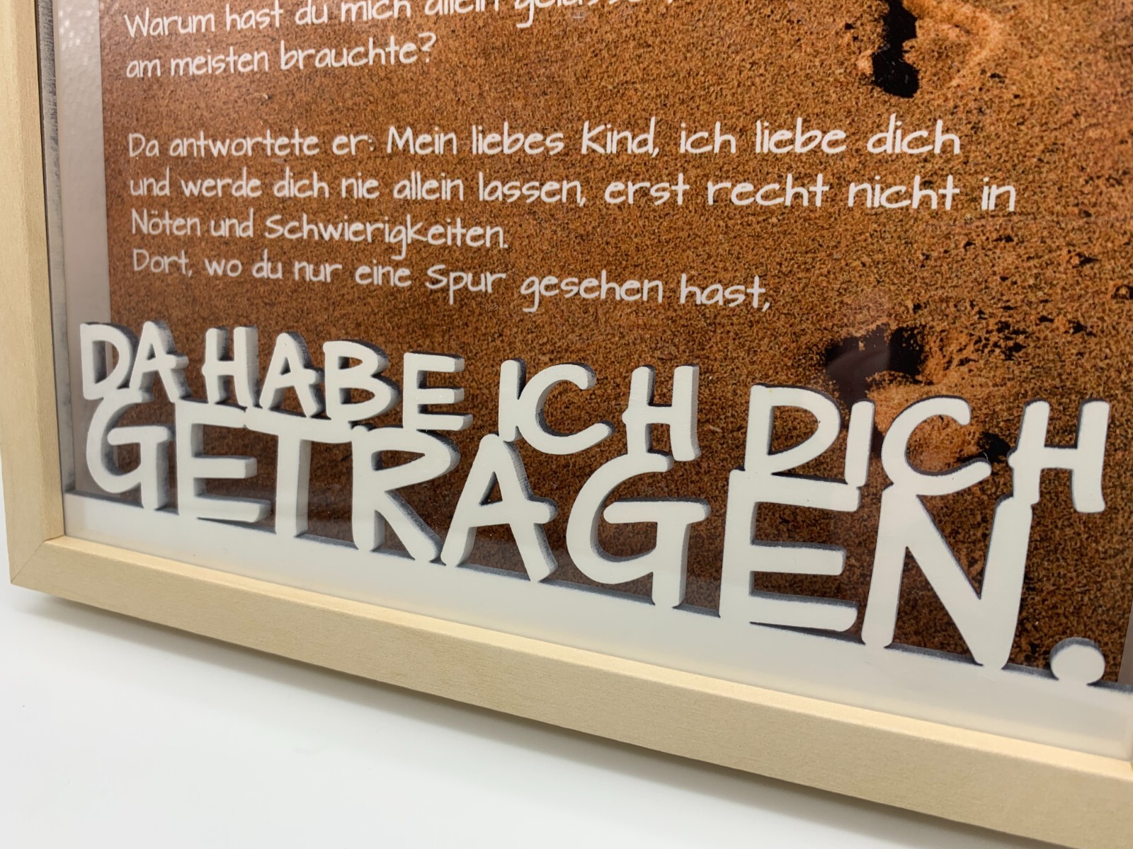 „Spuren im Sand“ Gedicht 3D Holzbilderrahmen Christlich Gott Zuspruch