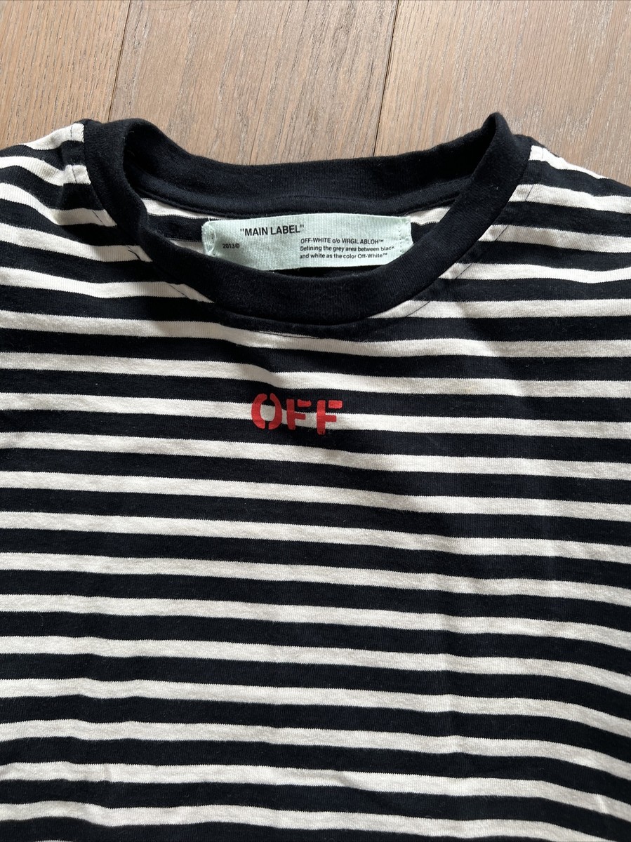 Off white long sleeve strip tee “mirror mirror” slim fit long fit