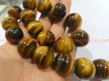 HUGE 20MM NATURAL GENUINE YELLOW TIGERS EYE GEMSTONE ROUND LOOSE BEADS 15"