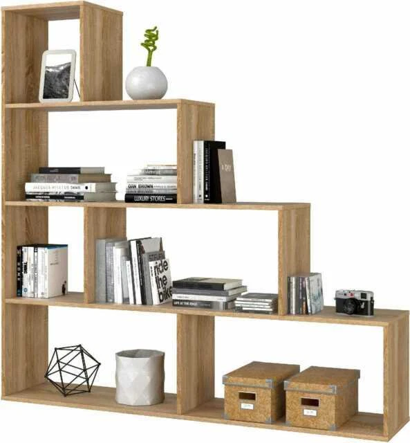 PouHenier Scaffale Angolare Alto 146 Cm Con 2 Cassetti - 6 Ripiani In Metallo E Legno Rustico Marrone Per Soggiorno E Camera Da Letto - 4