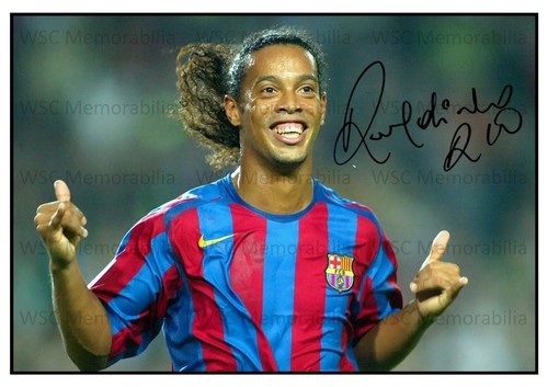 11410. Ronaldinho Signed Pictures (A4 Prints) Barcelona AC Milan PSG Brazil etc.