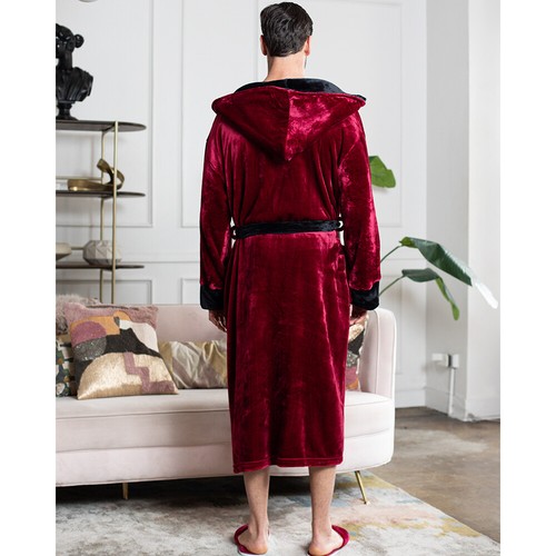 LOTUS LINEN Men Hooded Plush Robes Mens Fleece Long Spa Soft Bathrobes Sets - Picture 45 of 45