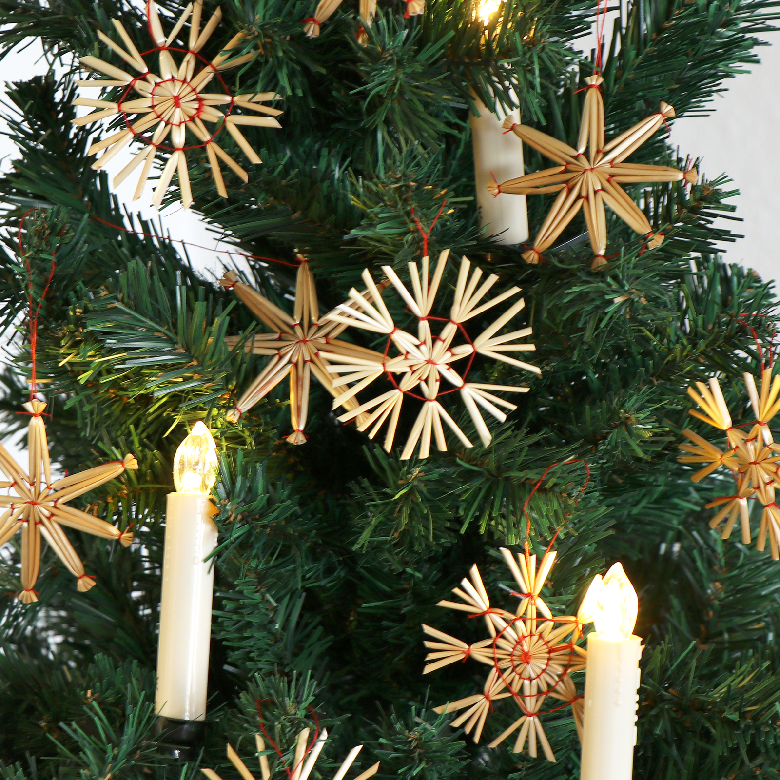 56-teiliges Strohsterne Set - Traditioneller Christbaumschmuck In Natur & Rot