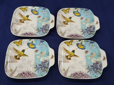 Portmeirion Botanic Hummingbird Set of 4 Canape Snack Plates Flowers Butterflies