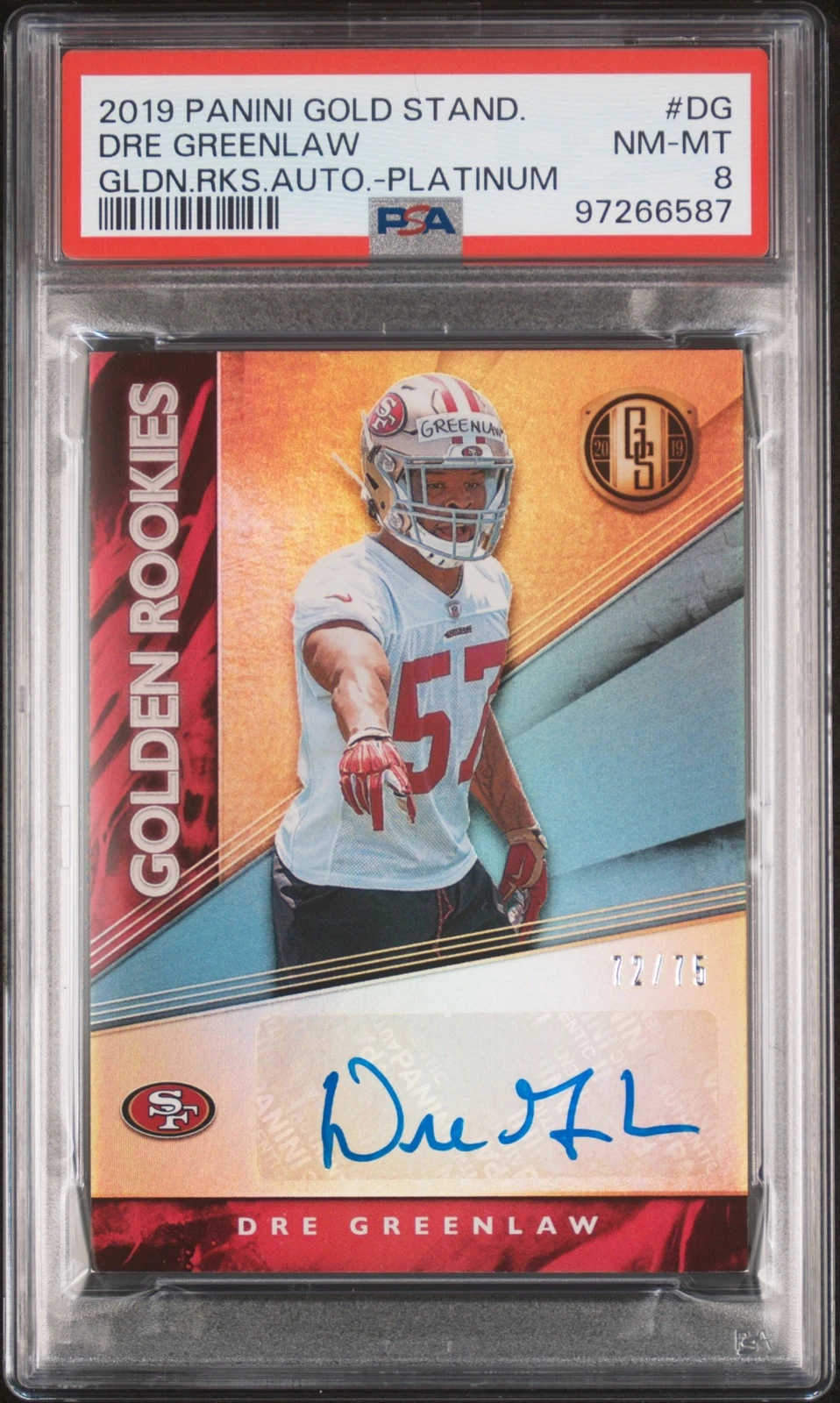 Dre Greenlaw Panini Gold Standard Golden Rookies Autographs #DG Platinum