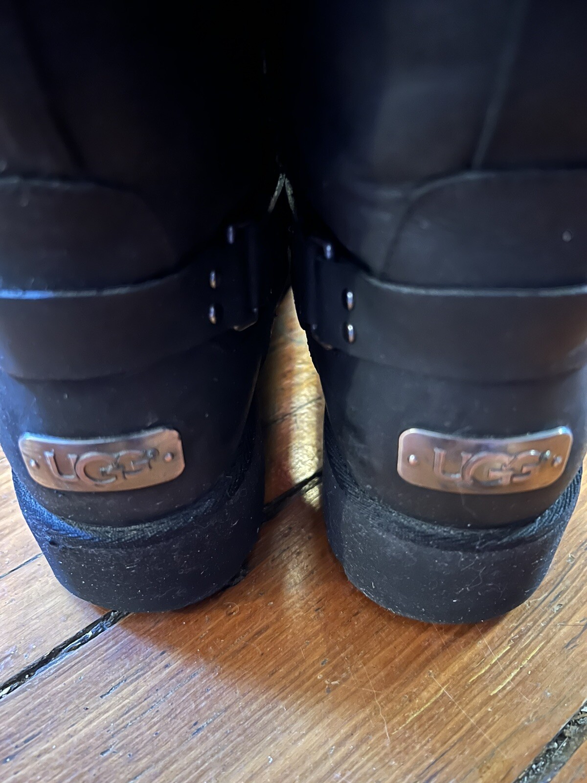 UGG Sutter Water Resistant Leather Moto Boots 1009279 Lined Black Size Women's 8 image 3