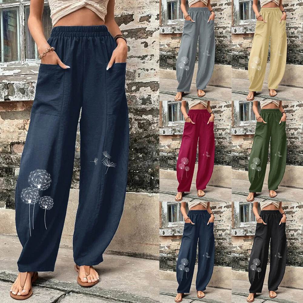 UK Womens Floral Harem Palazzo Trousers Ladies Summer Boho Baggy Wide Leg  Pants | eBay