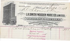 1895 Invoice, L.H. Smith Wooden Ware Co., Limited, Brooms/Brushes, Pittsburgh PA