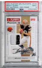 2007 Playoff Brady Quinn NFL Playoffs Signature Mat Red Prime PSA 9 RC 14/50
