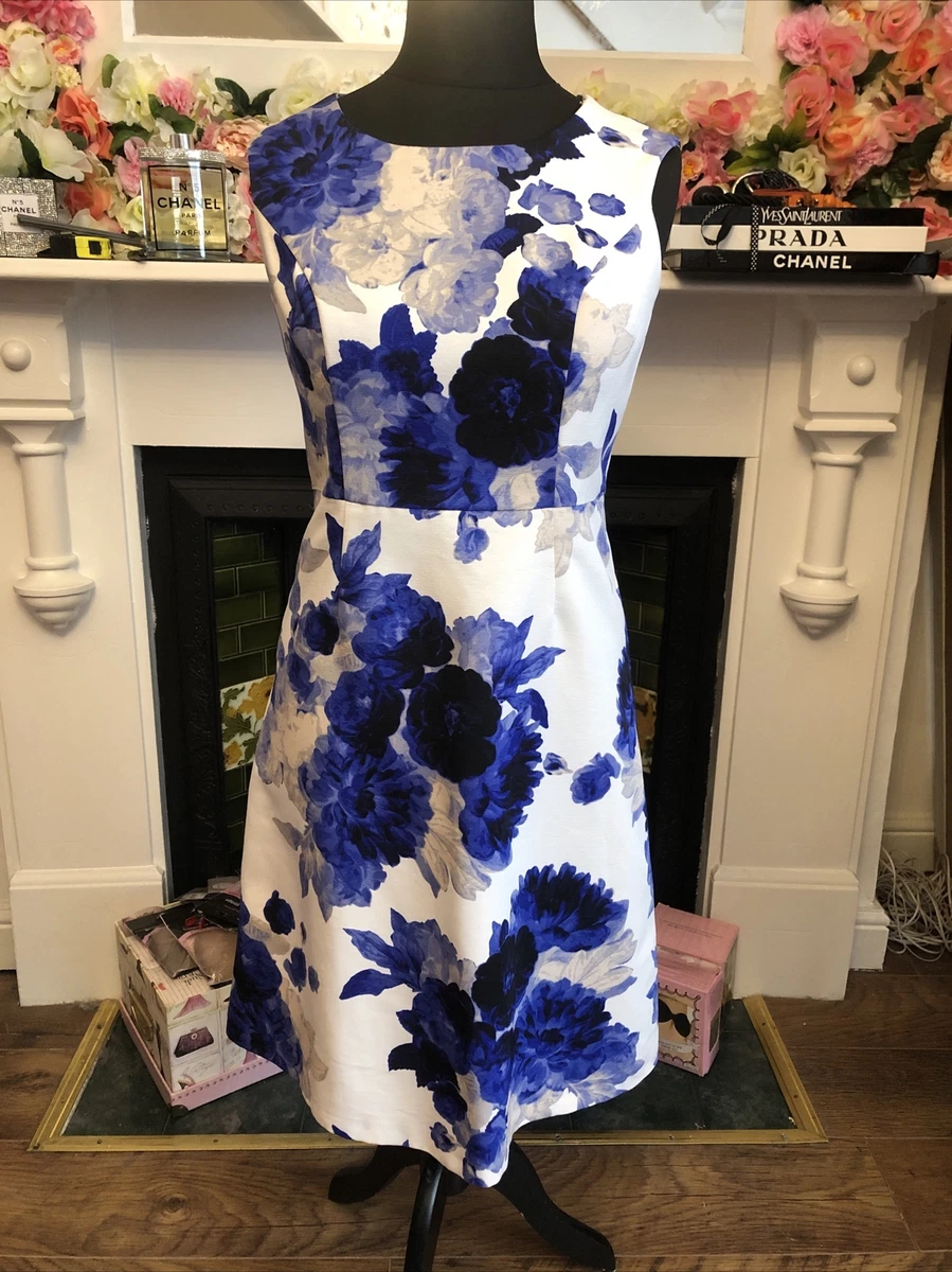 Laura Ashley Fit And Flare Blue Floral Dress Size 10 ❤️47 | eBay