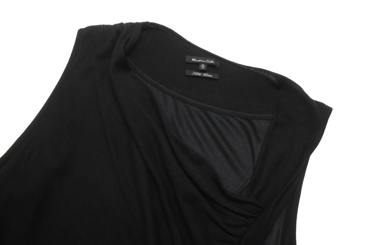 MASSIMO DUTTI Silk-Cotton Dress Women's MEDIUM Knit Lined Stretch Black 2 Piece thumbnail 5