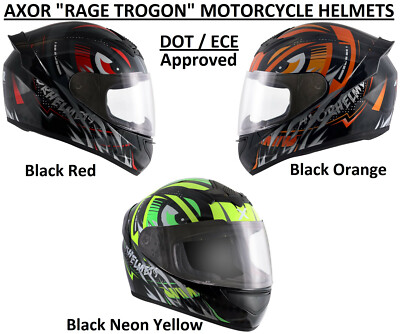 AXOR '' RAGE TROGON '' DOT & ECE Approved Full Face Motorcycle Helmets