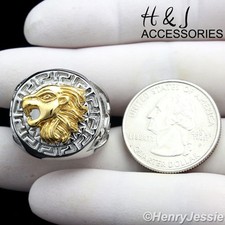 MEN Stainless Steel Silver/Gold Plated Lion Head Eagle Greek Key Round Ring R83