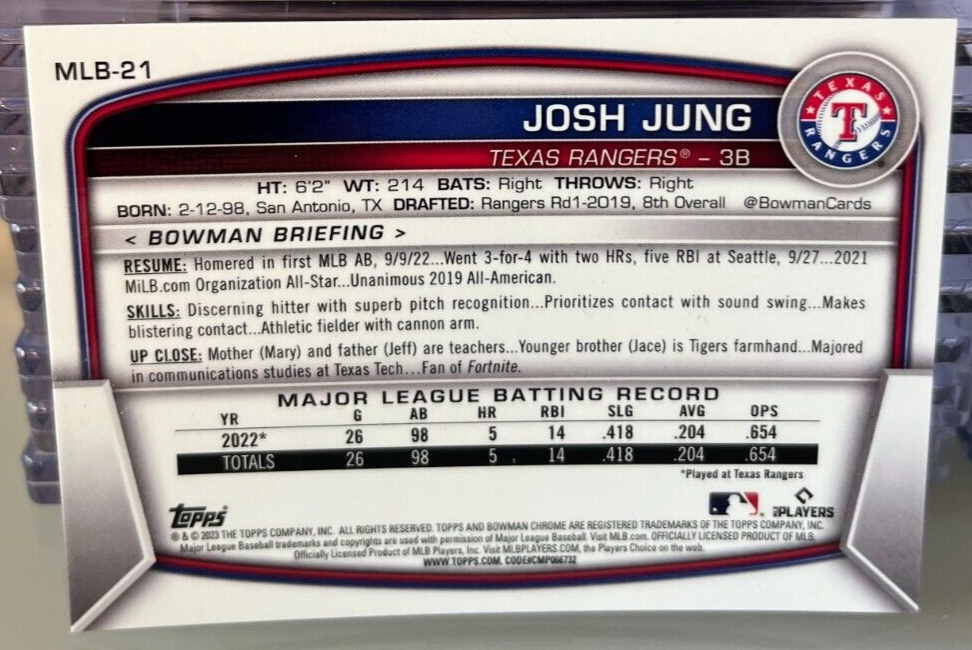 Josh Jung 2023 Topps Bowman Chrome National GOLD Refractor