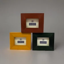 Vtg Burnes Mini Photo Frames Set Of 3 Wood 3” Green Red Natural