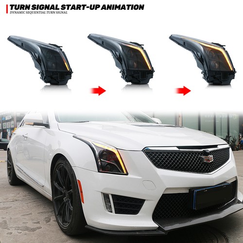 LED Headlights for Cadillac ATS 2013-2019 Blue Animation Sequential Front Lamps - Picture 3 of 6
