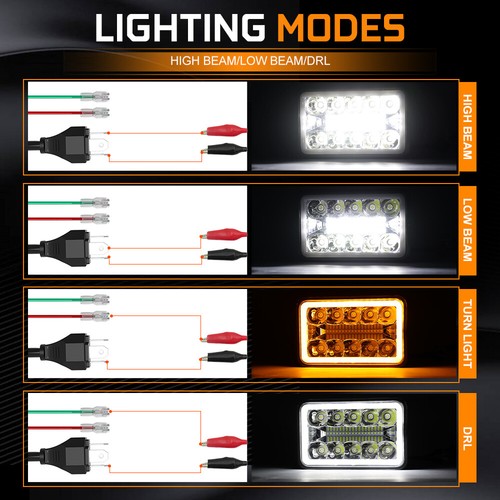 4PCS 4x6" inch LED Headlights Hi Lo Beam DRL For Ford LTD Crown Victoria LTL9000 - Picture 5 of 9