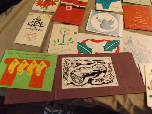 ~50 Vintage 1950s-70 Hand Printed Handmade Handcrafted Christmas Cards Folk Art - Picture 5 of 12