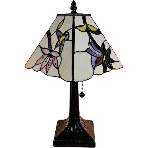 15-inch Tiffany Style Stained Glass Pink Hummingbird Mission Accent Table Lamp - Picture 3 of 5