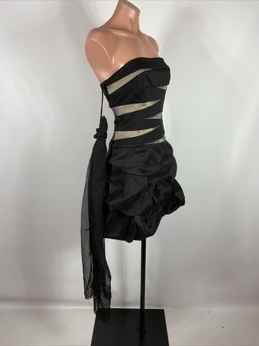 Vintage y2k 90s Silver Black Dress Ruched Tiered Mini S Prom Cocktail Prom NEW - Picture 5 of 21