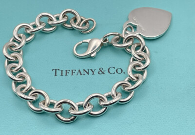 Authentic Tiffany & Co Sterling Silver Heart Tag Bracelet 7 1/2