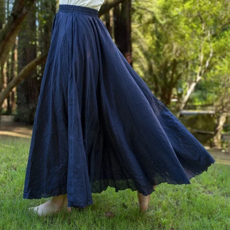 Indian Navy Blue Skirt Cotton Skirt, Long Solid Skirt, Free Size, Beach Wear AU