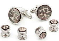 Smoked Mother of Pearl Lawyer Etched Cufflink and Shirt Studs Set