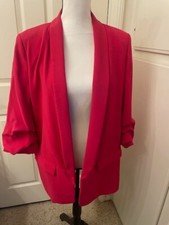 Zara Magenta Hot Pink Rolled Up Sleeves Relaxed Fit Shawl Blazer Jacket Size XL