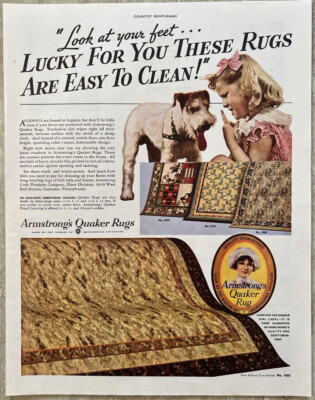 1936 Armstrong's Quaker Rugs Easy To Clean & Linoleum Vtg Print Ad | eBay