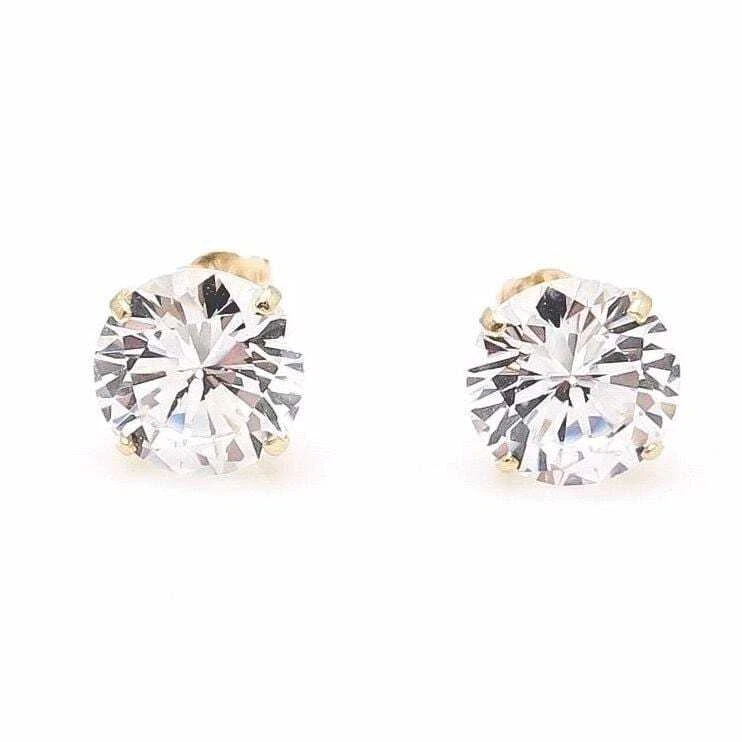 3.5Ct Round Simulated White Diamond 14K Yellow Gold Push Back Stud Earrings 8mm - Image 3 of 4