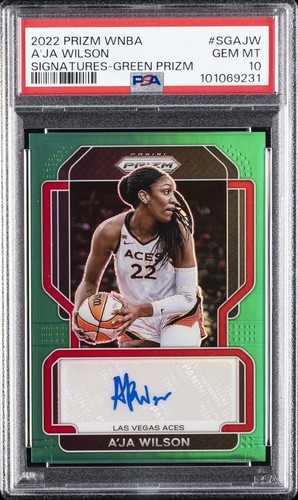 2022 PANINI PRIZM WNBA SIGNATURES GREEN PRIZM #SGAJW A'JA WILSON PSA 10 AUTO