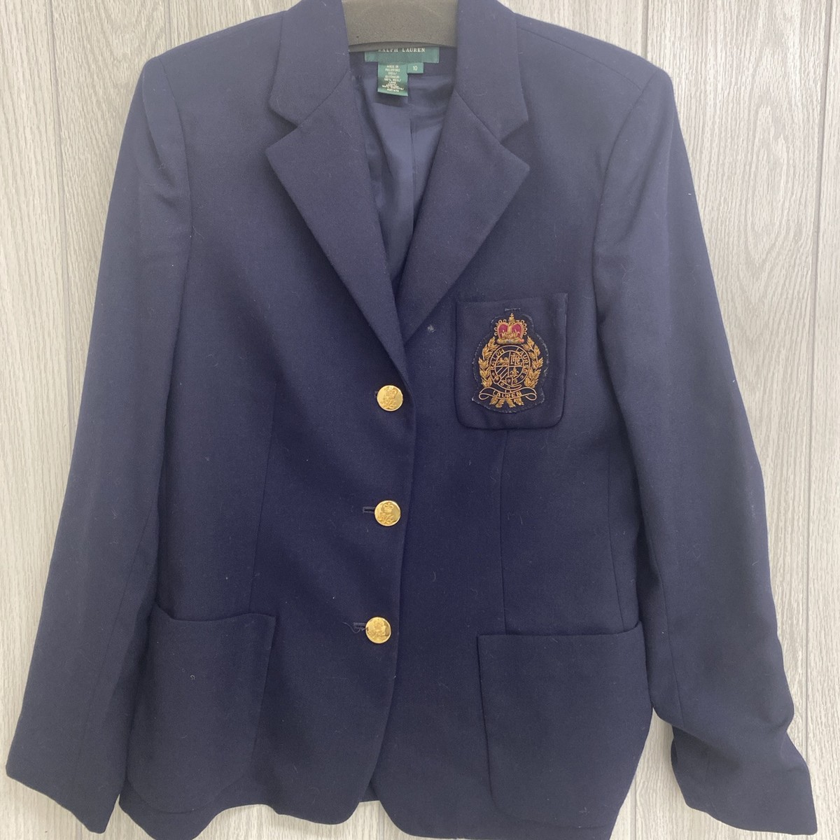 Ralph Lauren Blazer Wool Navy Blue RL Crown Crest Gold Buttons