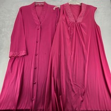 Vanity Fair Robe Nightgown Set Small Pink Vintage Antron III Nylon 2pc Embroider