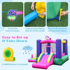6-in-1 Inflatable Bounce House Ball Pit Unicorn-Themed with 480W Blower