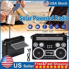 Solar Powered Portable Bluetooth Stereo Radio Rechargeable AM FM SW Radio w/ LED