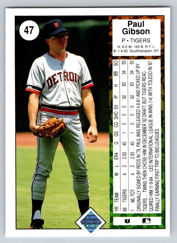 1989 Upper Deck #47 Paul Gibson - Image 2 of 2