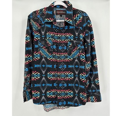 Rock and Roll Cowboy Mens Southwestern Neon Shirt Size M Aztec Western Snap