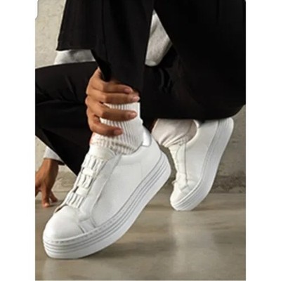Russell & Bromley London Sirius Ruched Flatform White Leather Sneaker 40 US 9