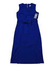 Vince Camuto Midi Dress Sz 4 Royal Blue Sleeveless Crewneck Gold Zip Back - NWT